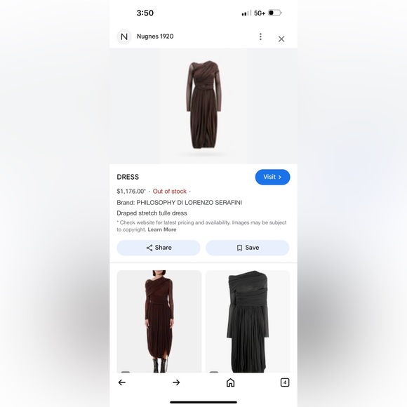 PHILOSOPHY DI LORENZO SERAFINI Draped stretch tulle dress Brown Long Sleeve US2 - Picture 2 of 10